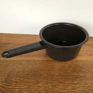 Vintage Enamelware Saucepan Black Speckled Cooking Camping Pan